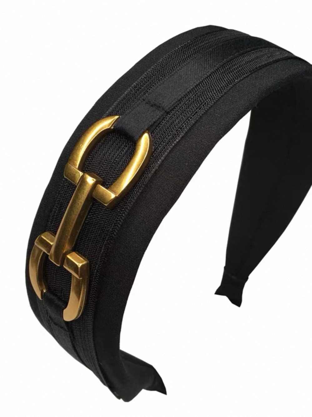Black Headband with Gold Horsebit Accent